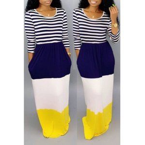 Patchwork Dark Blue Floor Length Dress